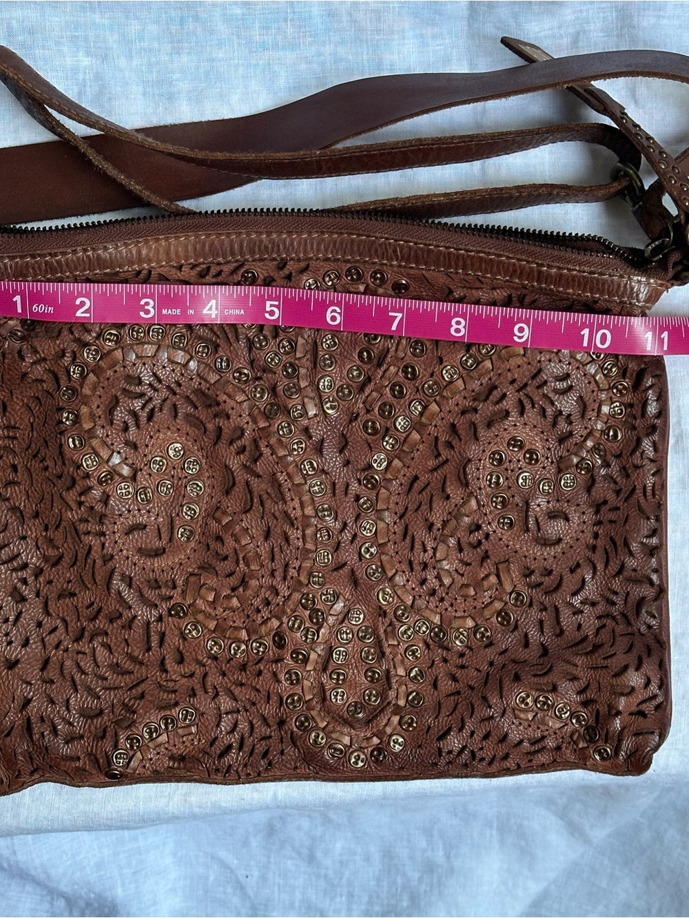 Biba Brown Leather Studded Convertible Crossbody Bag, Bohemian Maximalism - Picture 11 of 13